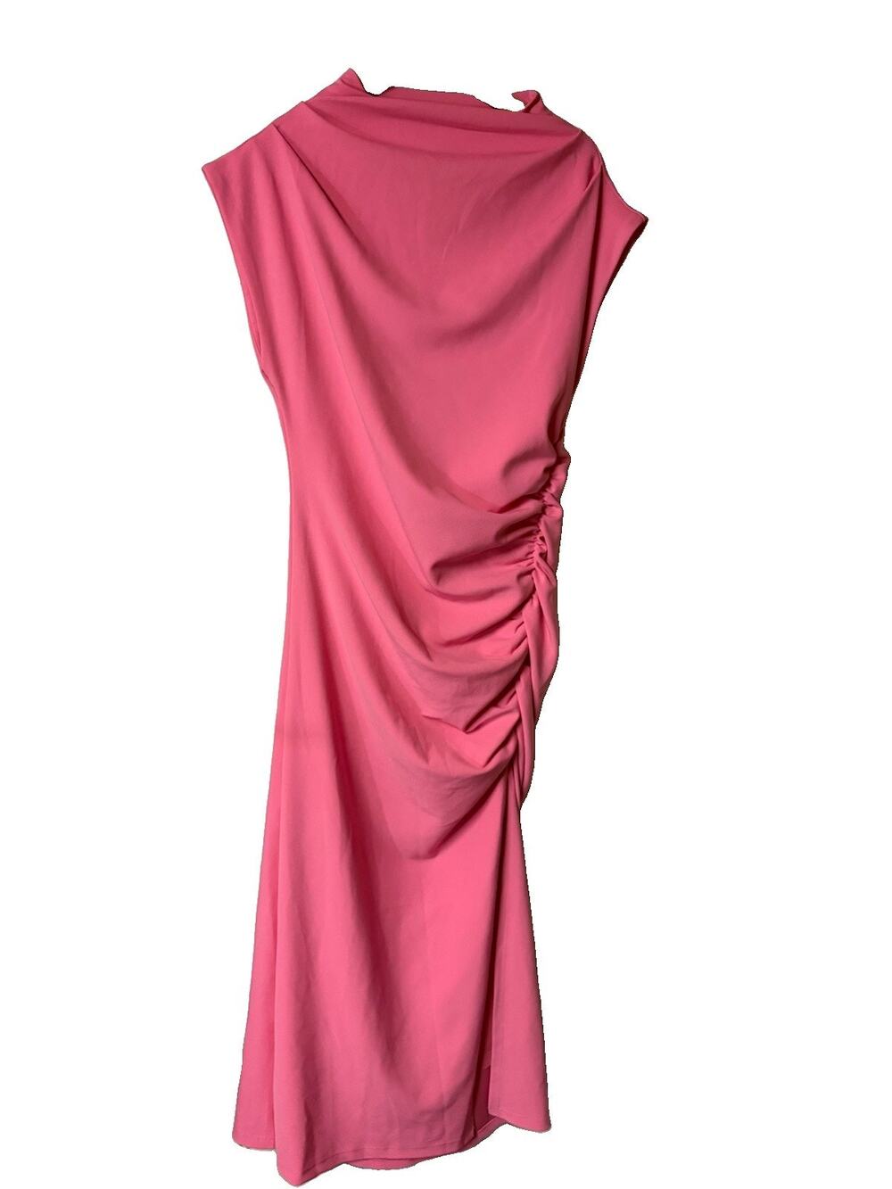 By Anthropologie Dress Women’s L Pink Ruched Mock Neck Maxi Stretch Evening Gown
